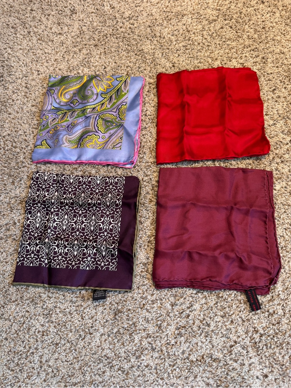 Silk Pocket Square Set - Red, Burgundy, Purple, Paisley